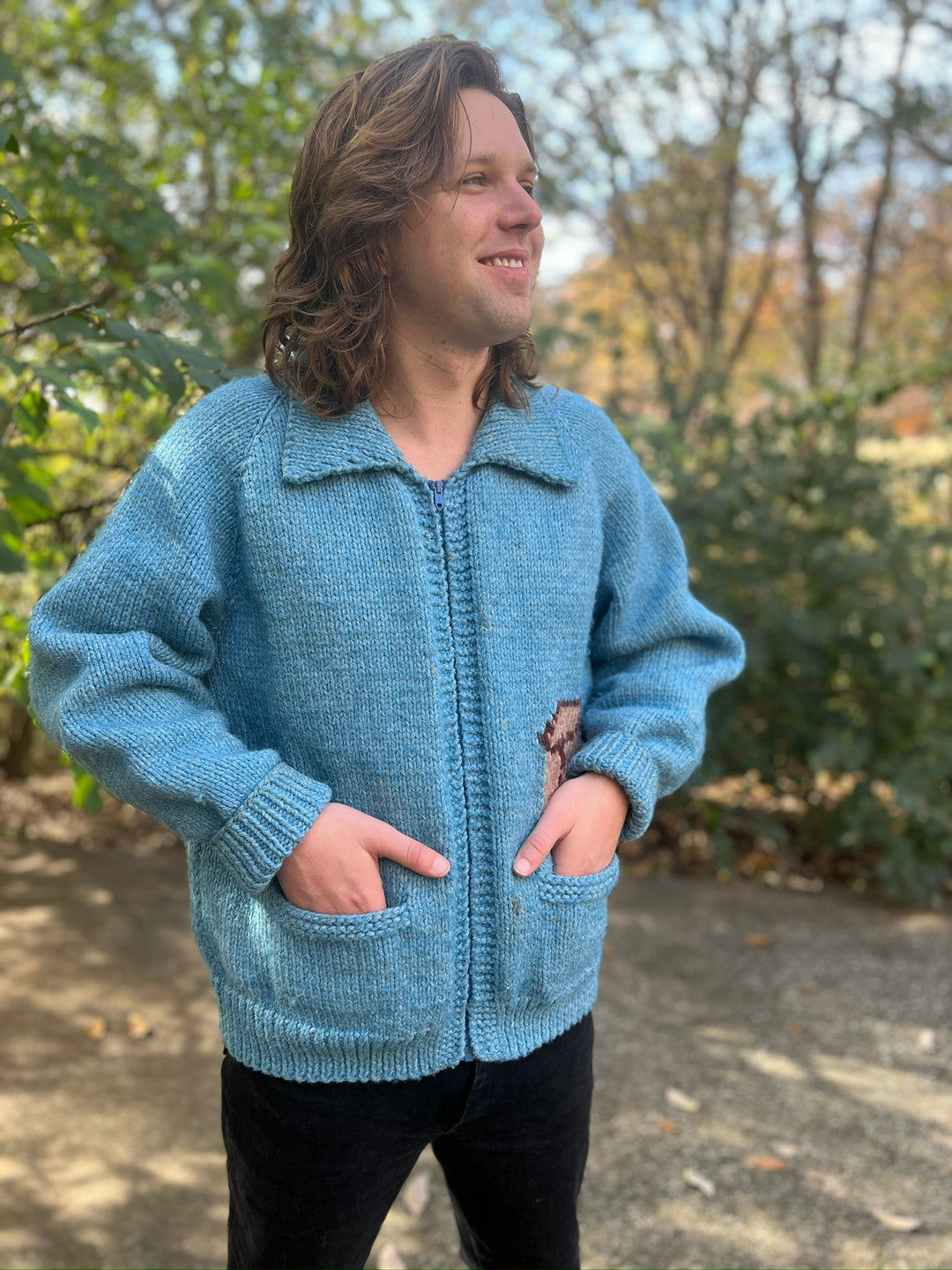 Mens Vintage Light Blue Cowichan Fishing Sweater