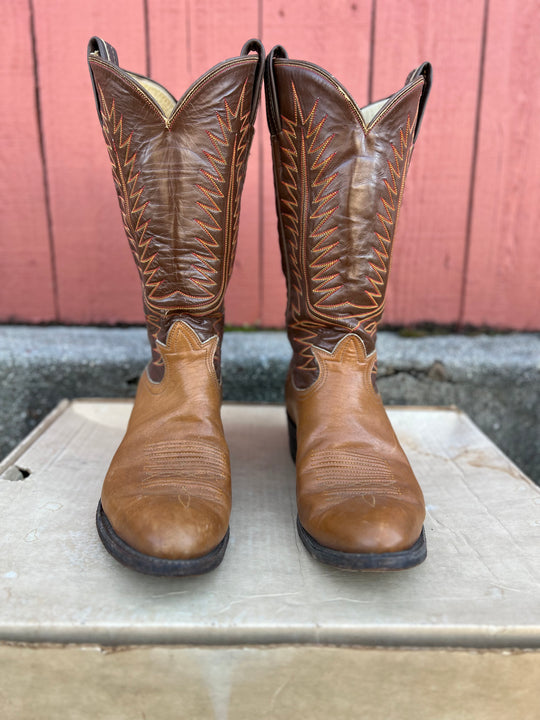 Men's Vintage Two-Tone Brown Western Cowboy Boots, Tony Lama