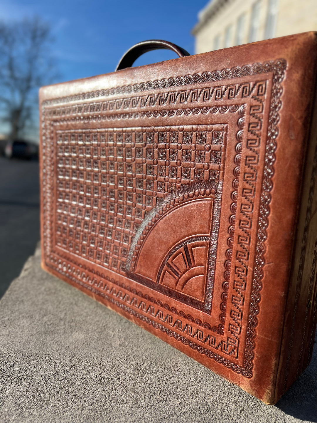 Hand tooled leather briefcase sale