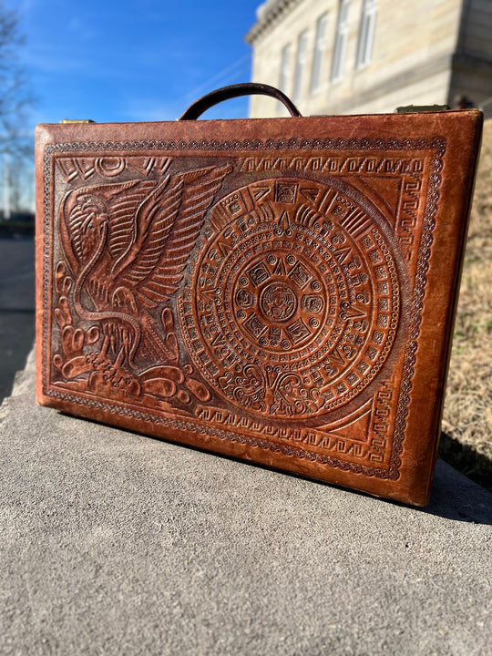 Vintage 70s Tooled Leather Briefcase Attaché