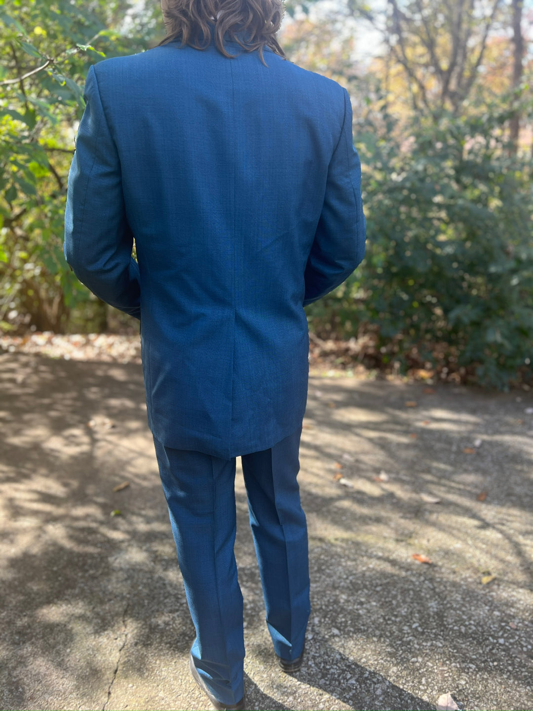 Men's Vintage 60s Blue 2 piece Suit, Gold lining