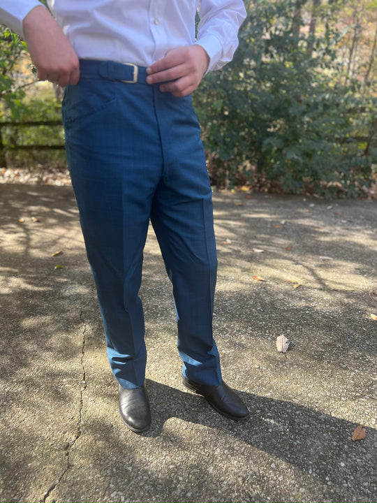 Men's Vintage 60s Blue 2 piece Suit, Gold lining