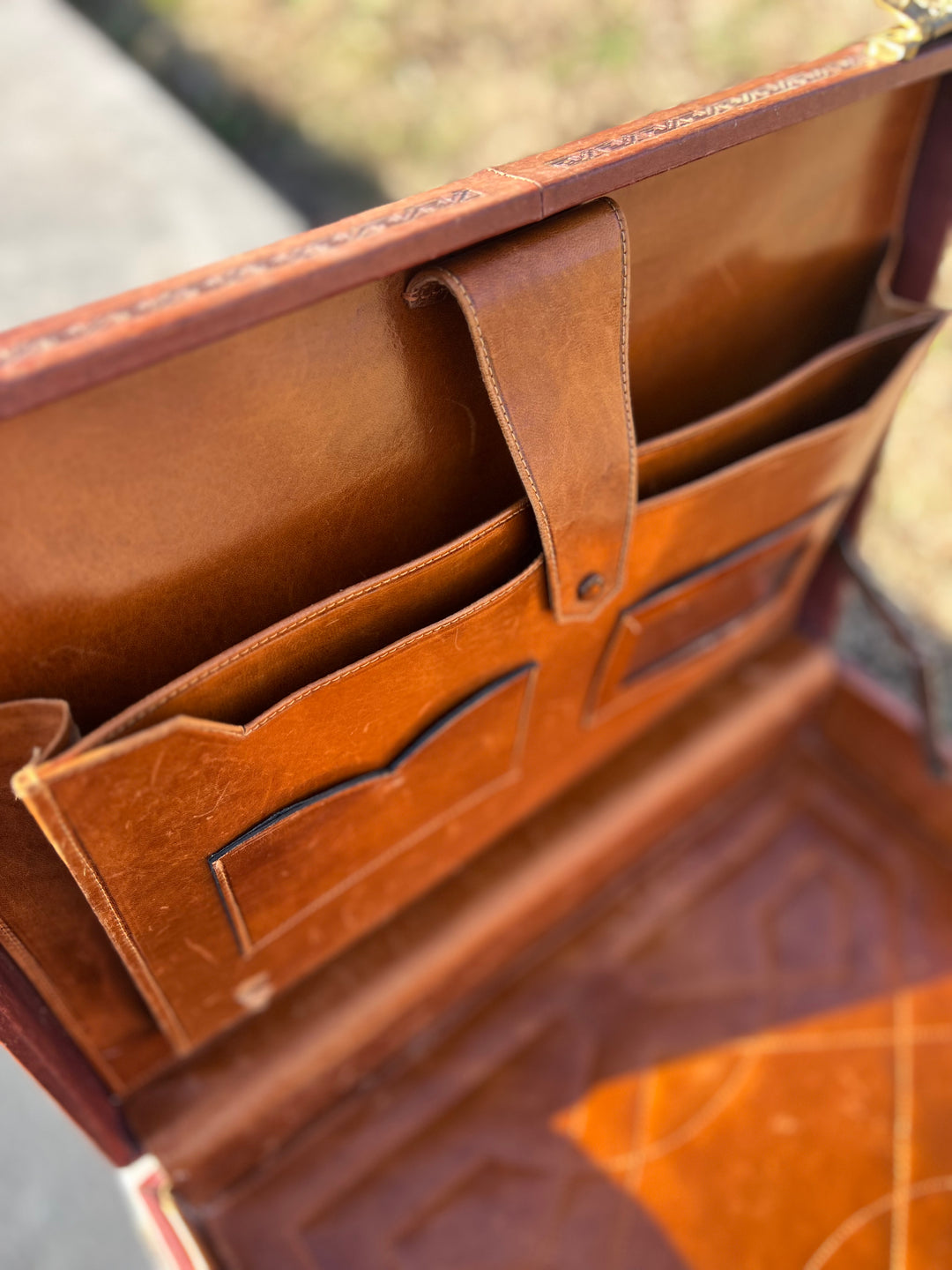 Vintage 70s Tooled Leather Briefcase Attache The Hip Zipper Nashville