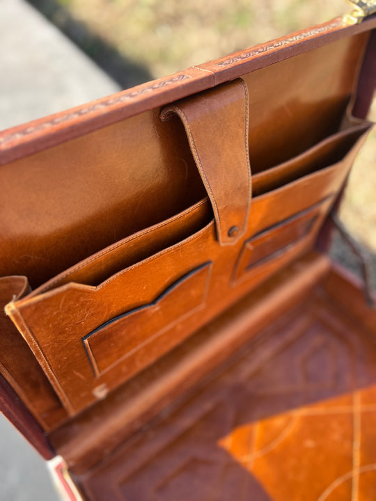 Vintage 70s Tooled Leather Briefcase Attaché