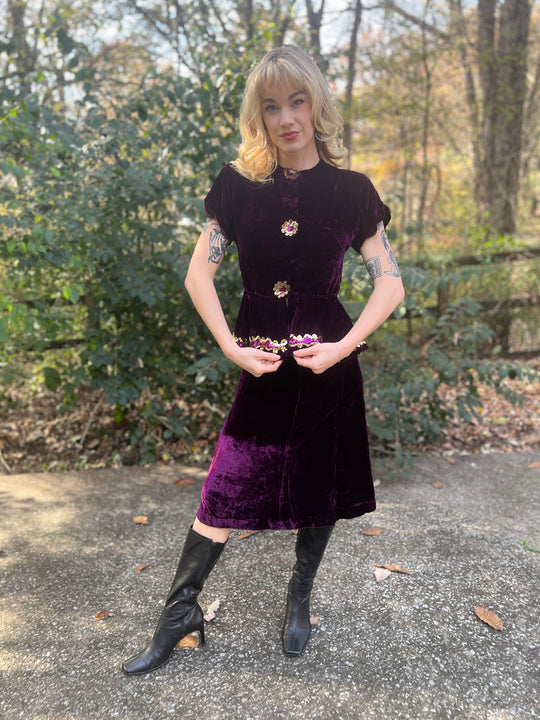 Vintage 1930s Purple Velvet Top and Skirt Set