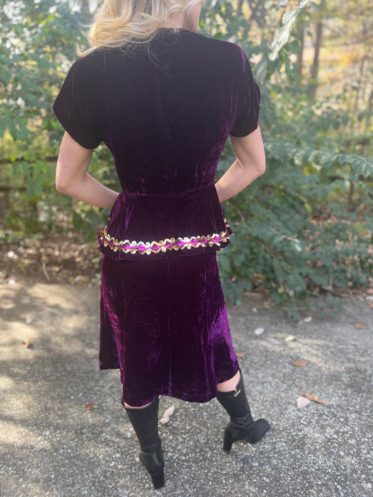 Vintage 1930s Purple Velvet Top and Skirt Set