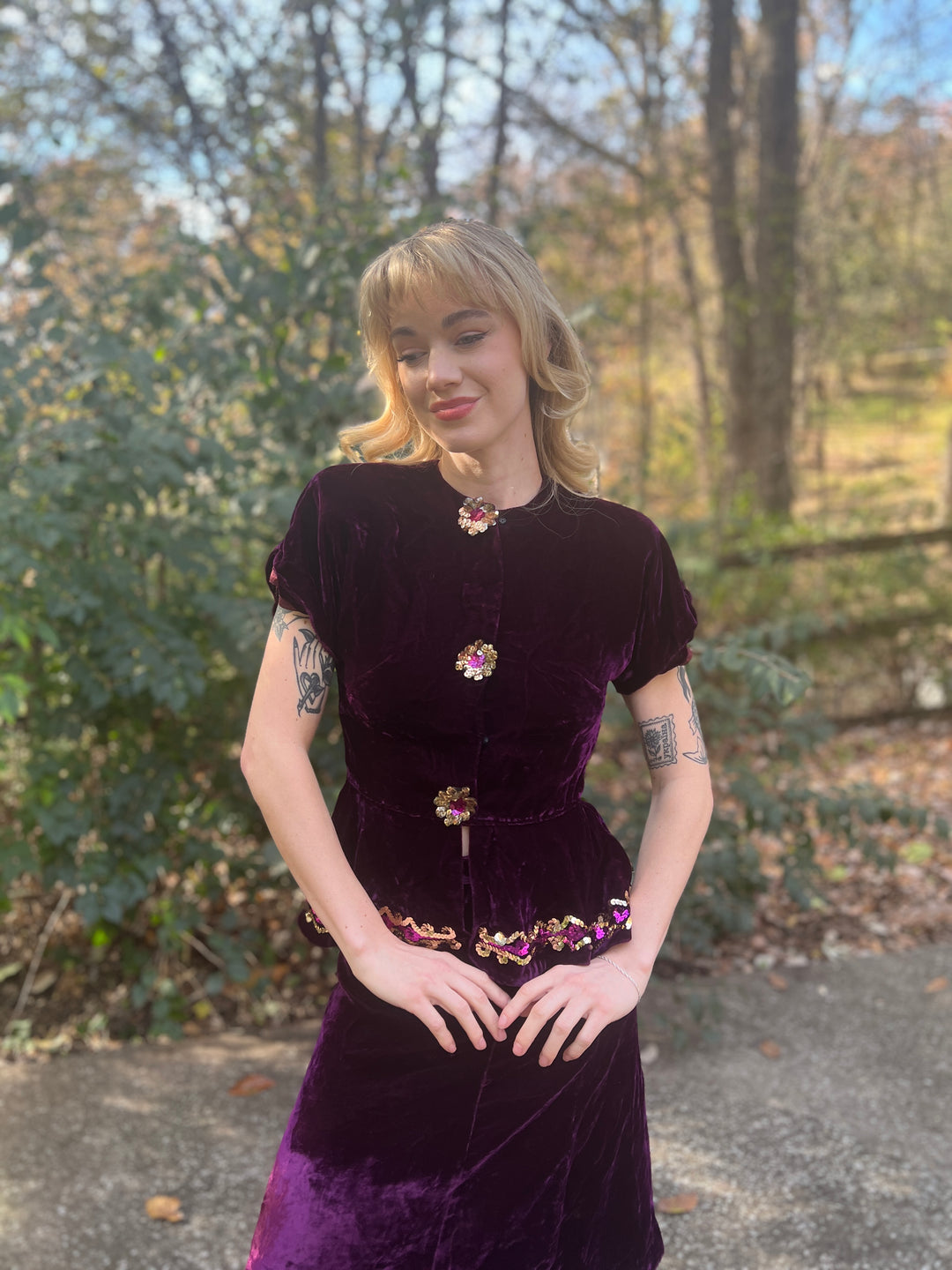 Vintage 1930s Purple Velvet Top and Skirt Set