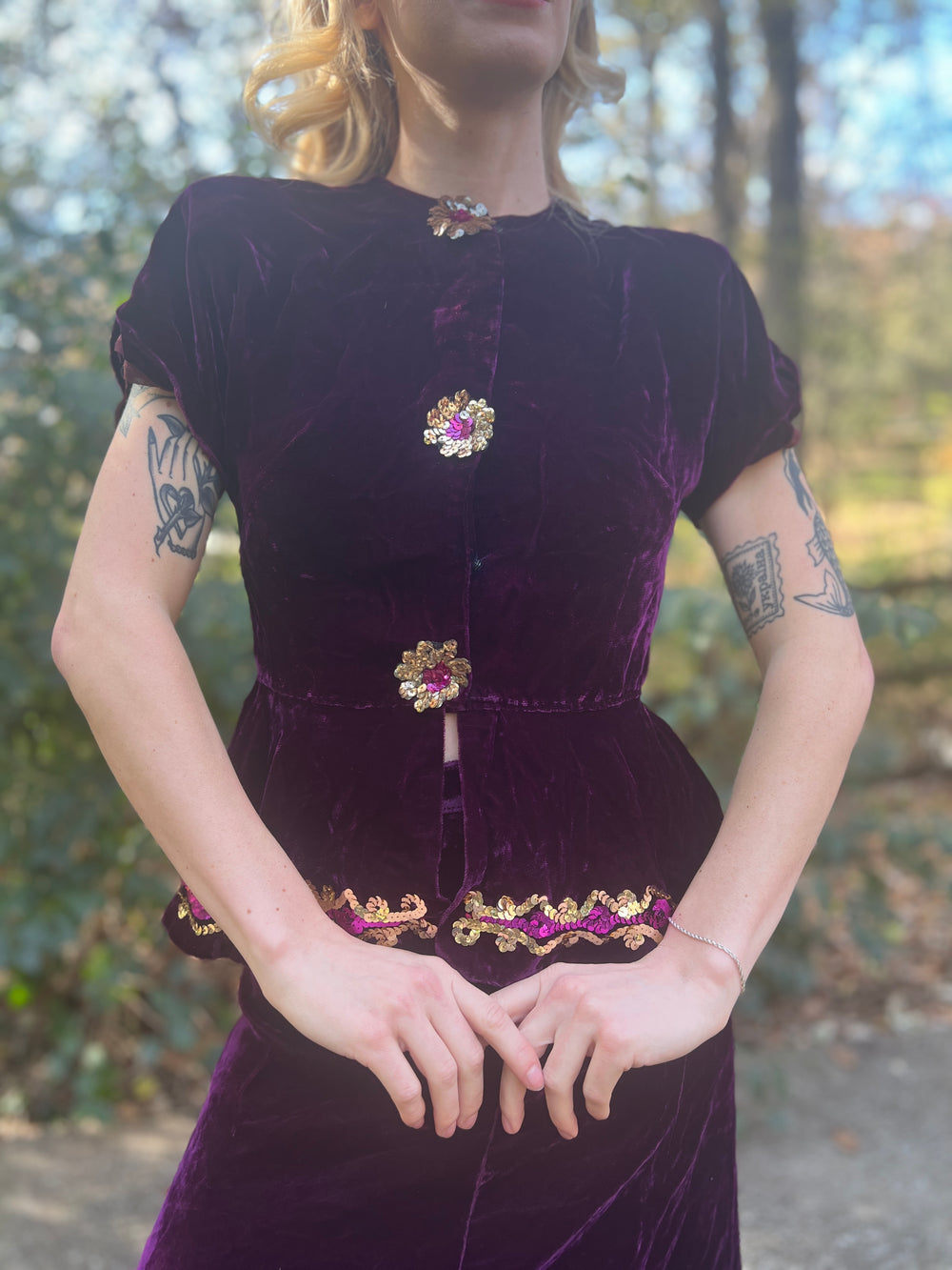 Vintage 1930s Purple Velvet Top and Skirt Set