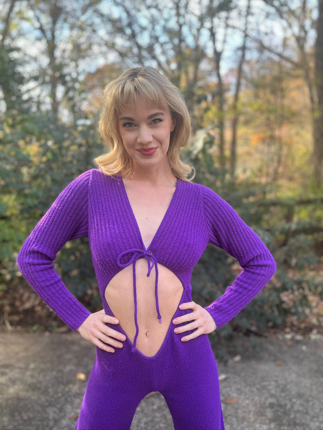 70s Vintage Purple Knit Jumpsuit