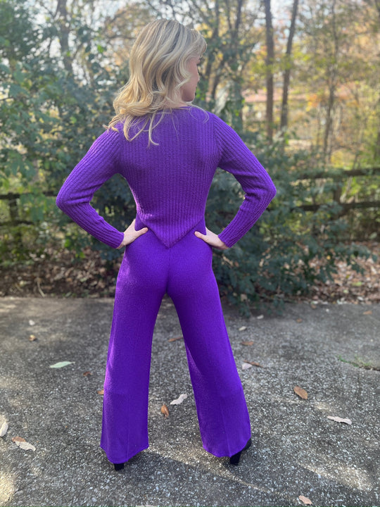 70s Vintage Purple Knit Jumpsuit