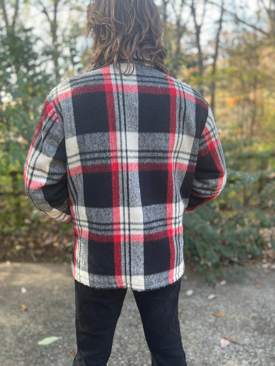 Mens 70s Black Red White Plaid Hunting Jacket