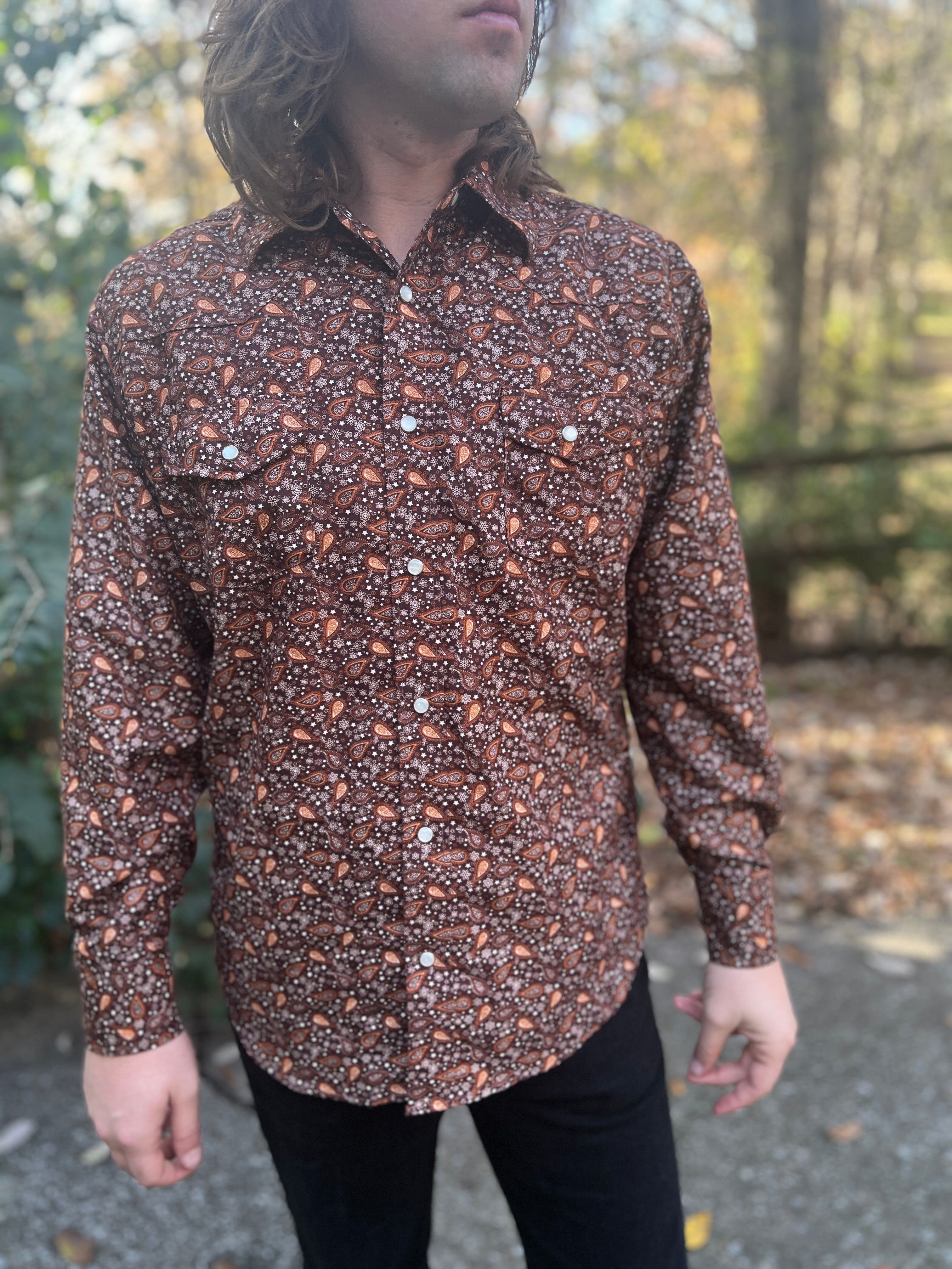 Men's 70s Brown Paisley Western Shirt, Liquid West – The Hip
