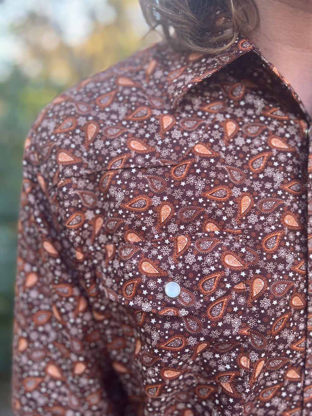 Men's 70s Brown Paisley Western Shirt, Liquid West