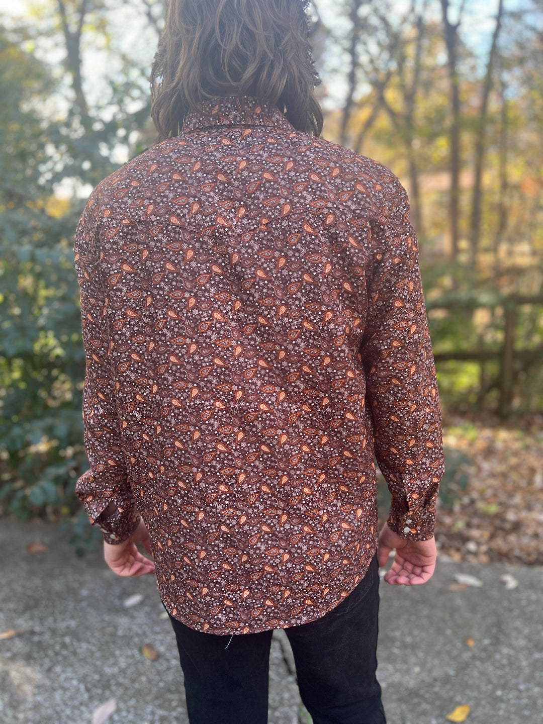 Men's 70s Brown Paisley Western Shirt, Liquid West