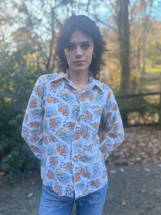 70s Vintage French Novelty Dress Shirt, Elderado