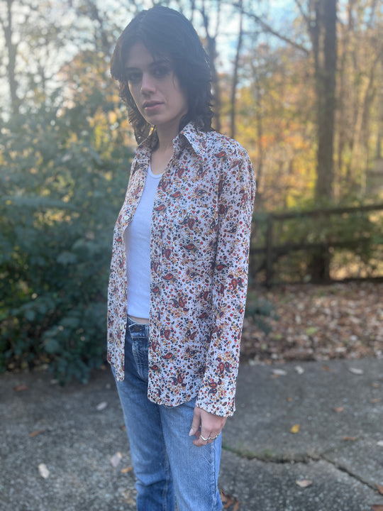 70s Red Blue Paisley Dress Shirt, Kings Road