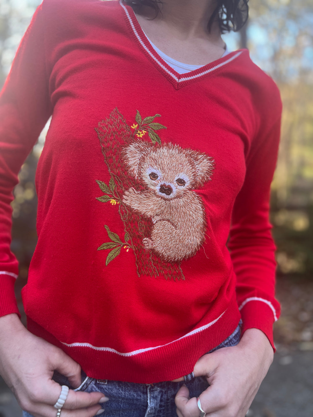 70s Red Novelty Sweater, Koala, Adee