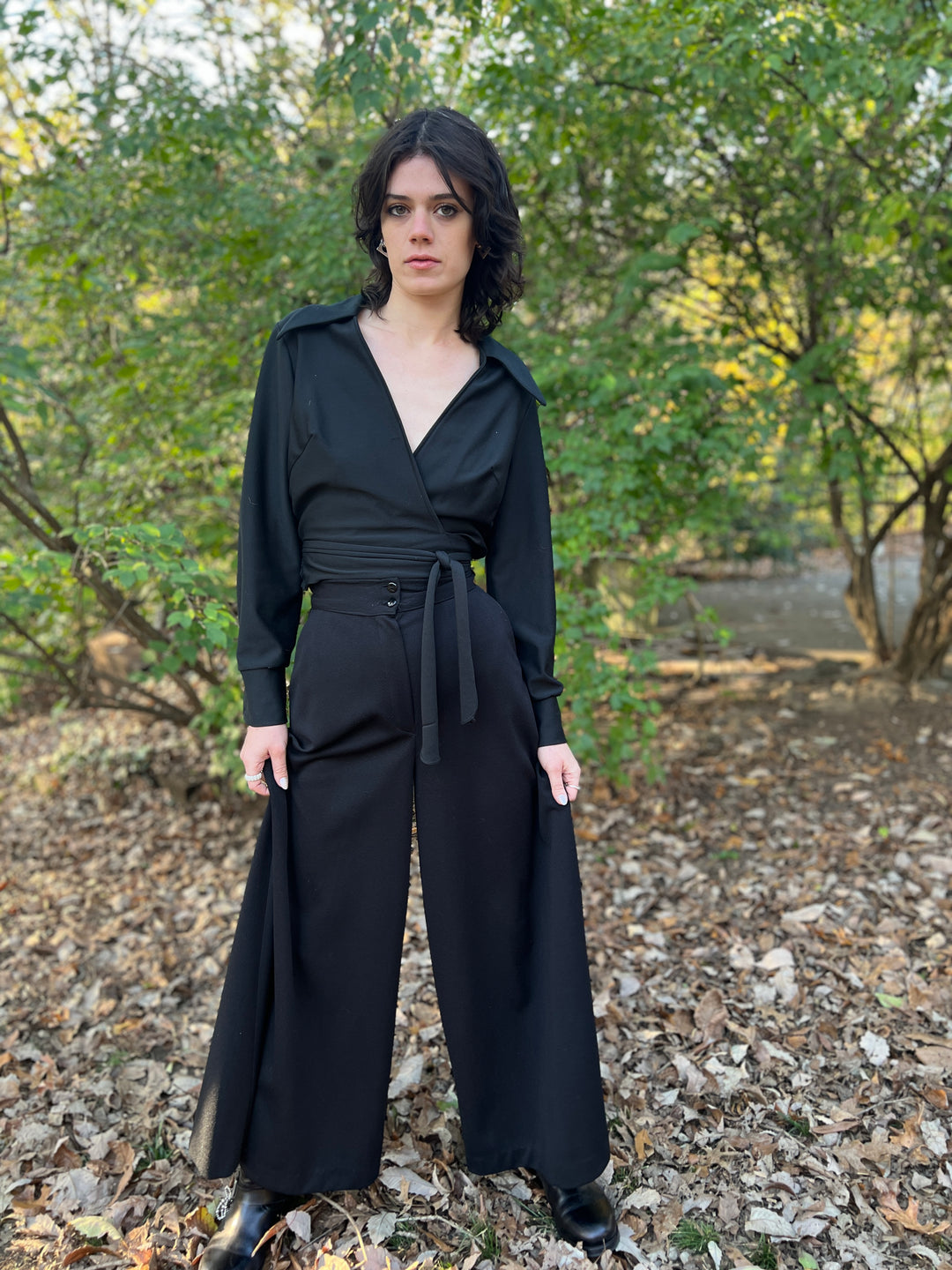 Vintage 70s Black Polyester Pantsuit