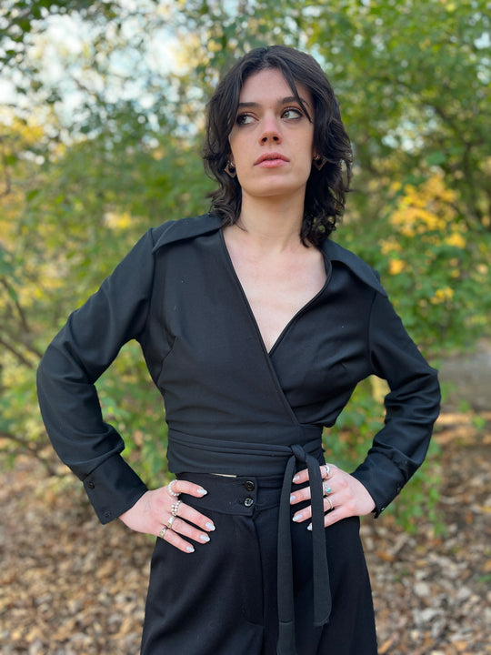 Vintage 70s Black Polyester Pantsuit