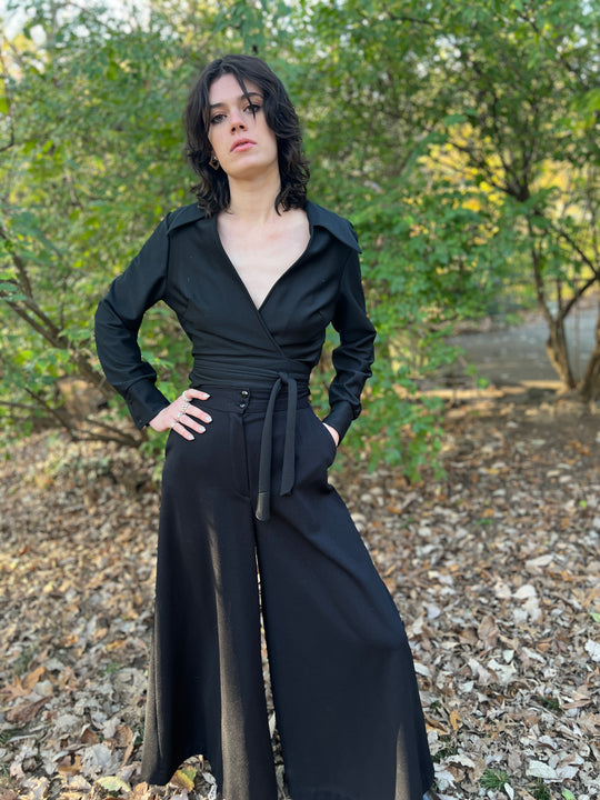 Vintage 70s Black Polyester Pantsuit