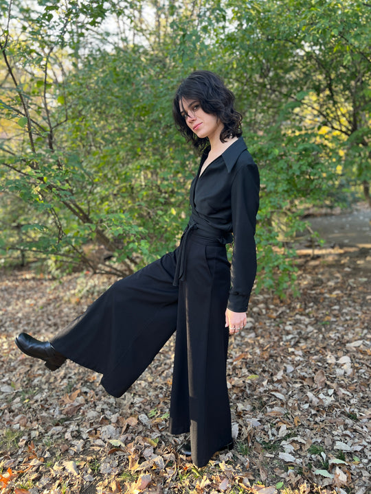 Vintage 70s Black Polyester Pantsuit