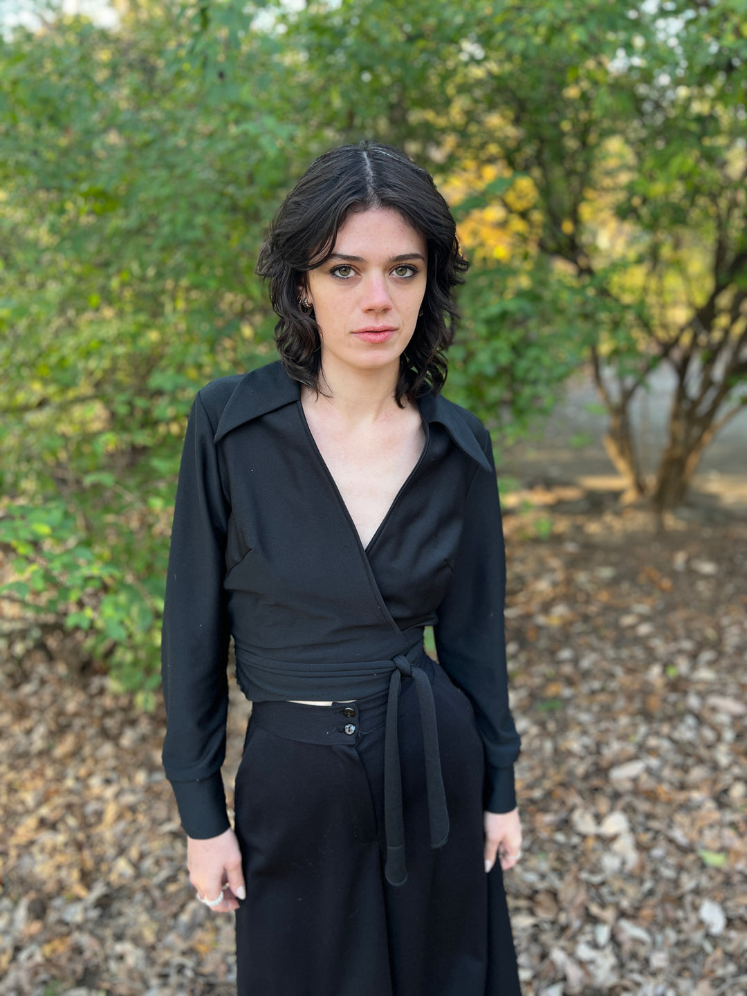 Vintage 70s Black Polyester Pantsuit