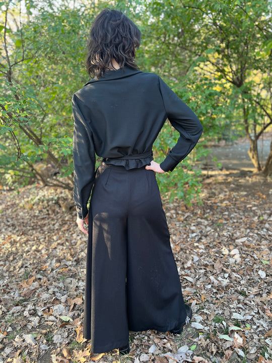 Vintage 70s Black Polyester Pantsuit