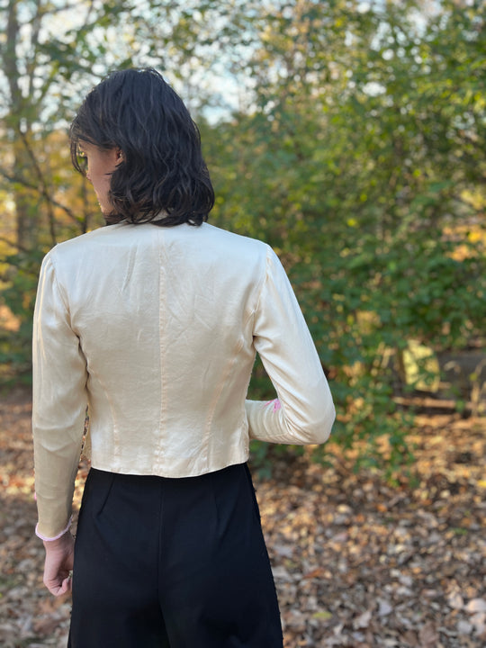 90s Vintage Ivory Silk Embellished Jacket, Talbots.