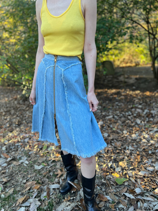 Vintage Denim Zip Front A-line Skirt