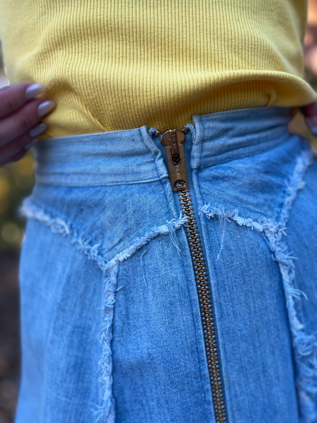 Vintage Denim Zip Front A-line Skirt