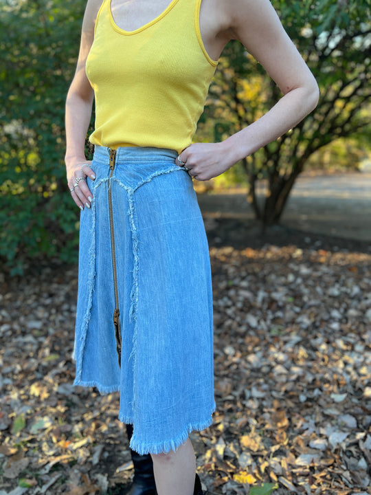 Vintage Denim Zip Front A-line Skirt