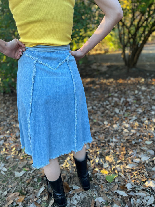 Vintage Denim Zip Front A-line Skirt