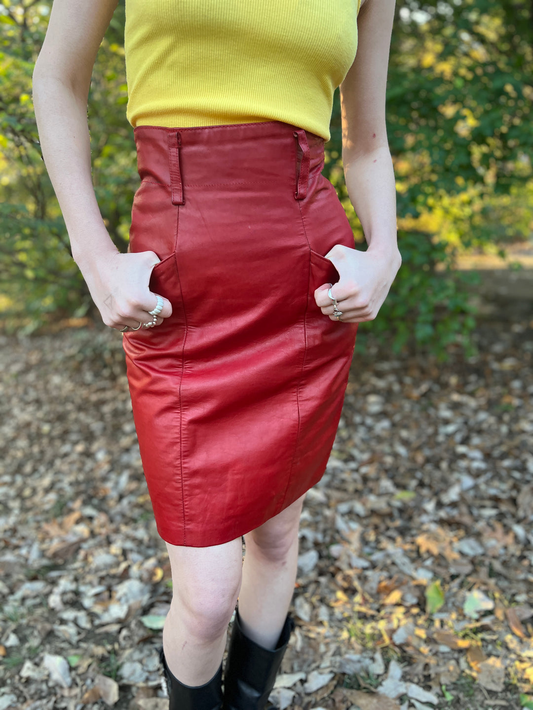 80s Vintage Red Leather Skirt