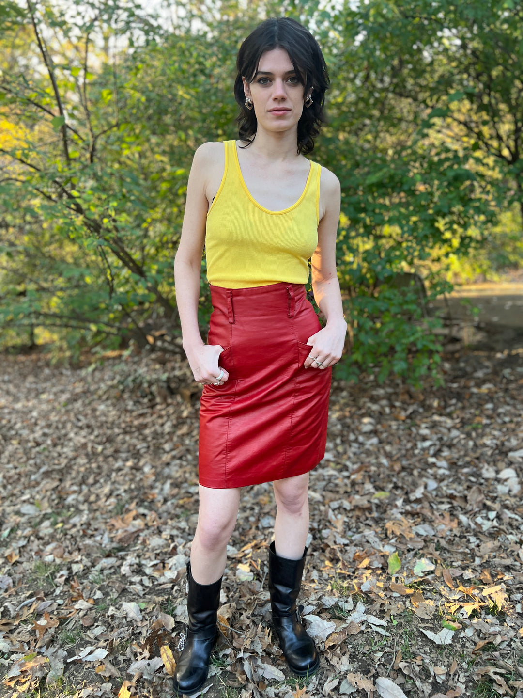 80s Vintage Red Leather Skirt