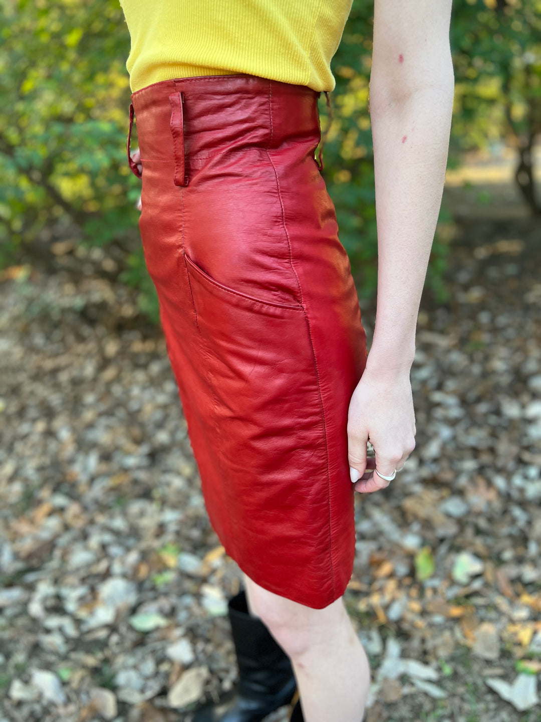 80s Vintage Red Leather Skirt