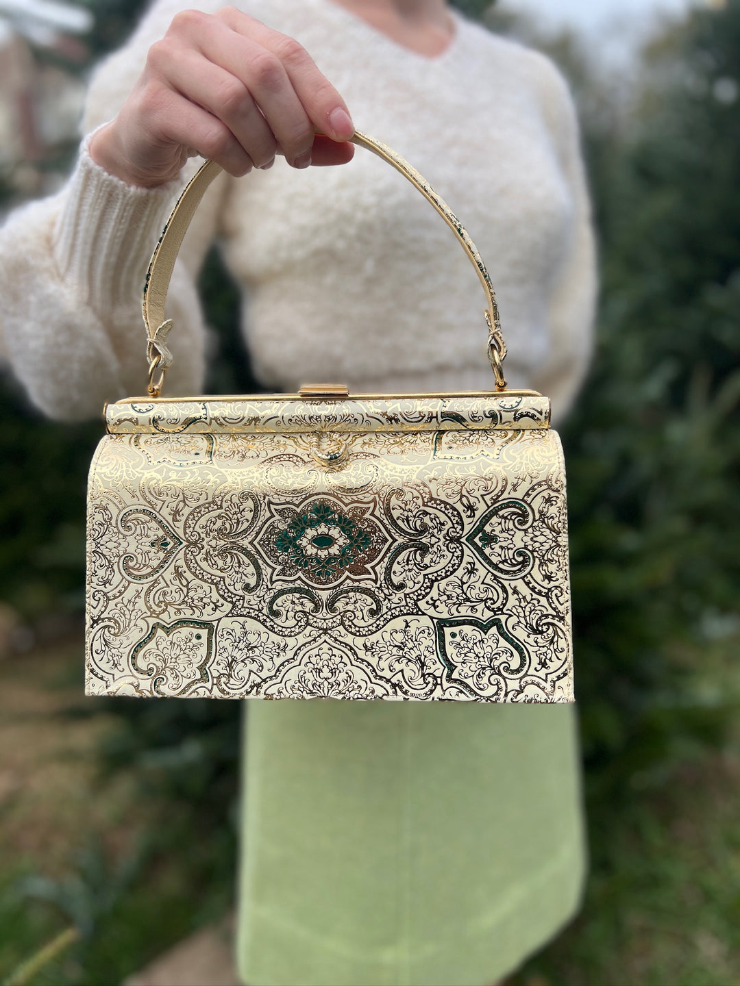 Vintage Ornate Ivory Gold Italian Purse