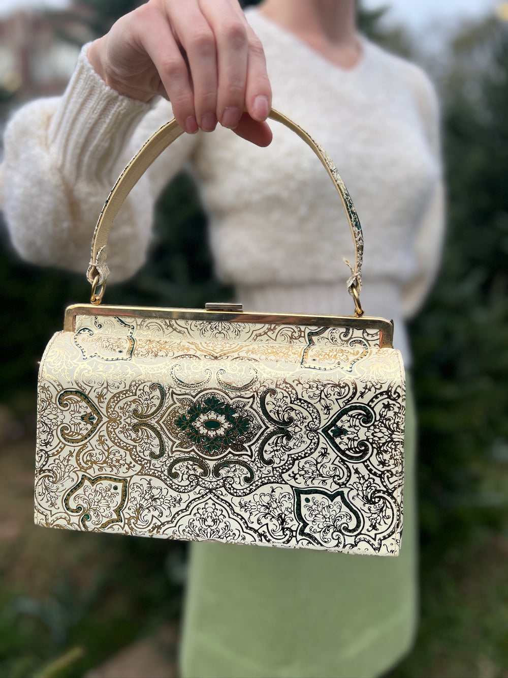 Vintage Ornate Ivory Gold Italian Purse