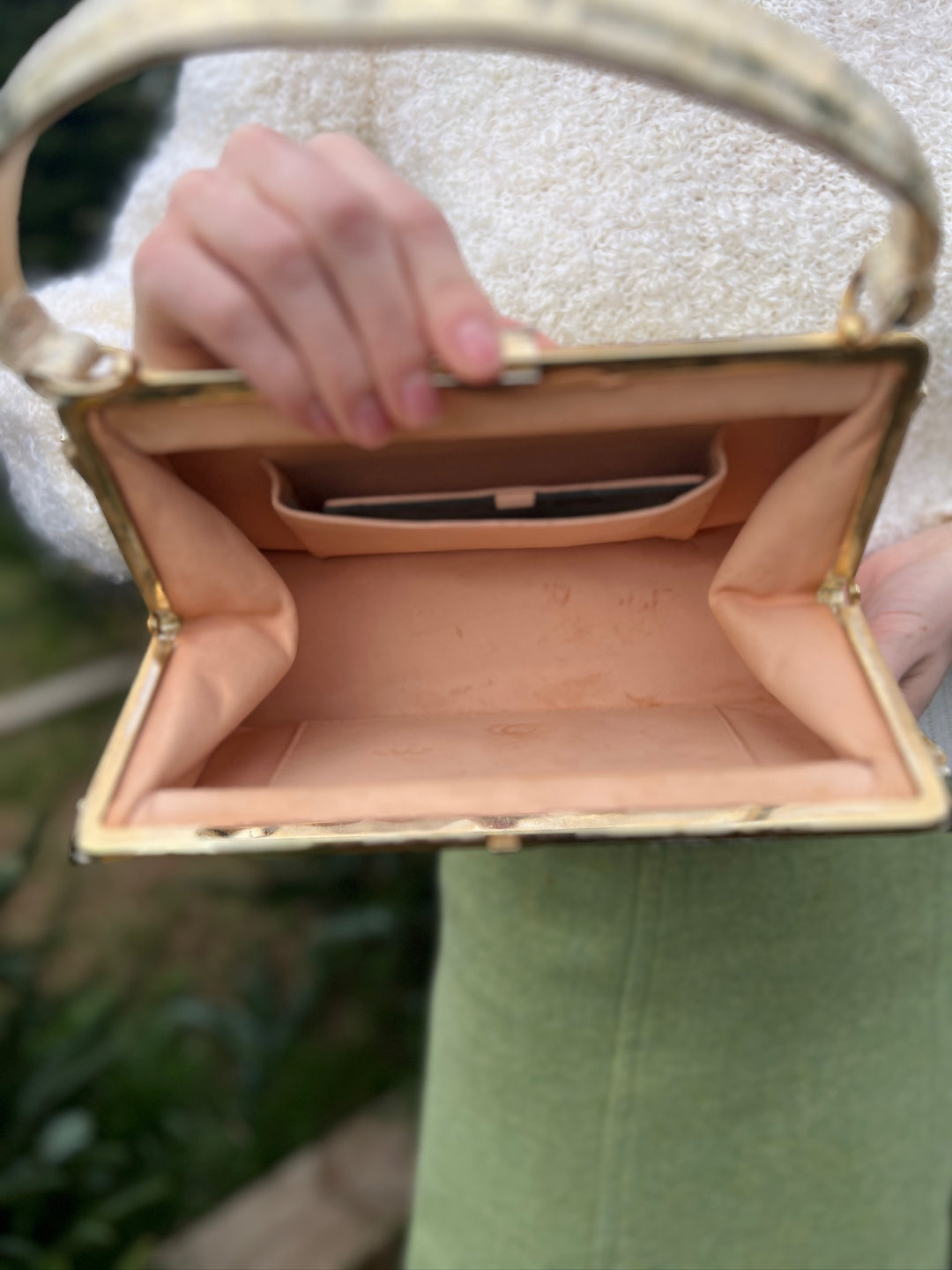 Vintage Ornate Ivory Gold Italian Purse