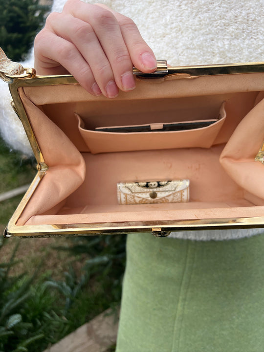 Vintage Ornate Ivory Gold Italian Purse