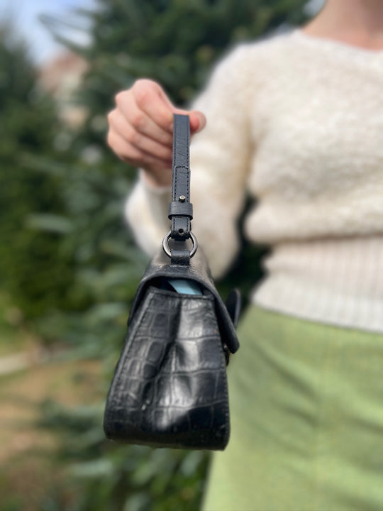 Vintage Black Leather Stamped Purse, Mochino Cheap & Chic