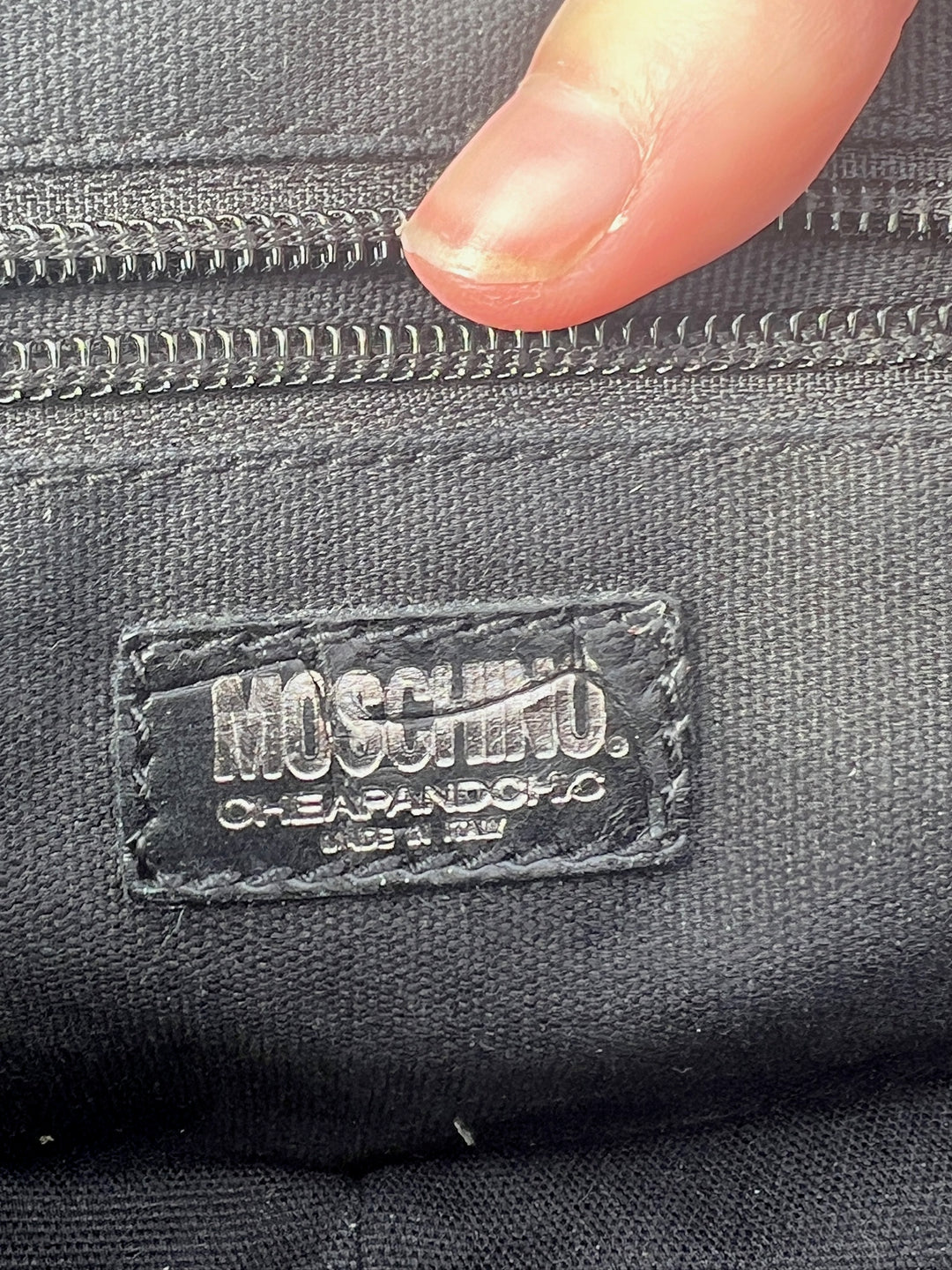 Vintage Black Leather Stamped Purse, Mochino Cheap & Chic