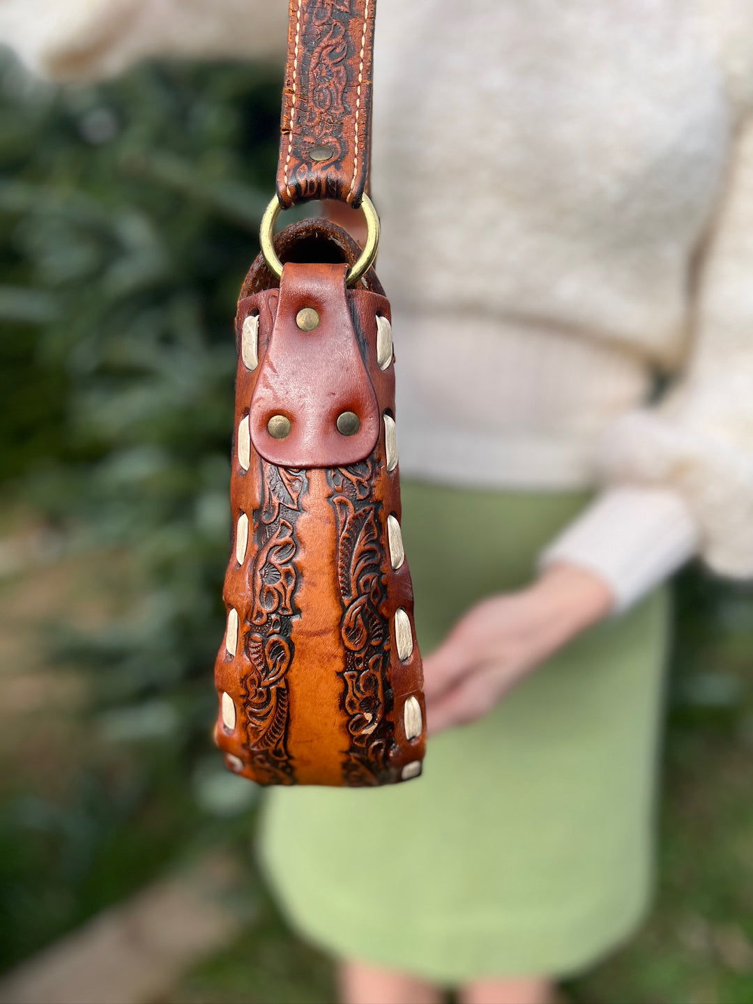 Vintage Leather Tooled Saddle Bag Purse, Nocona