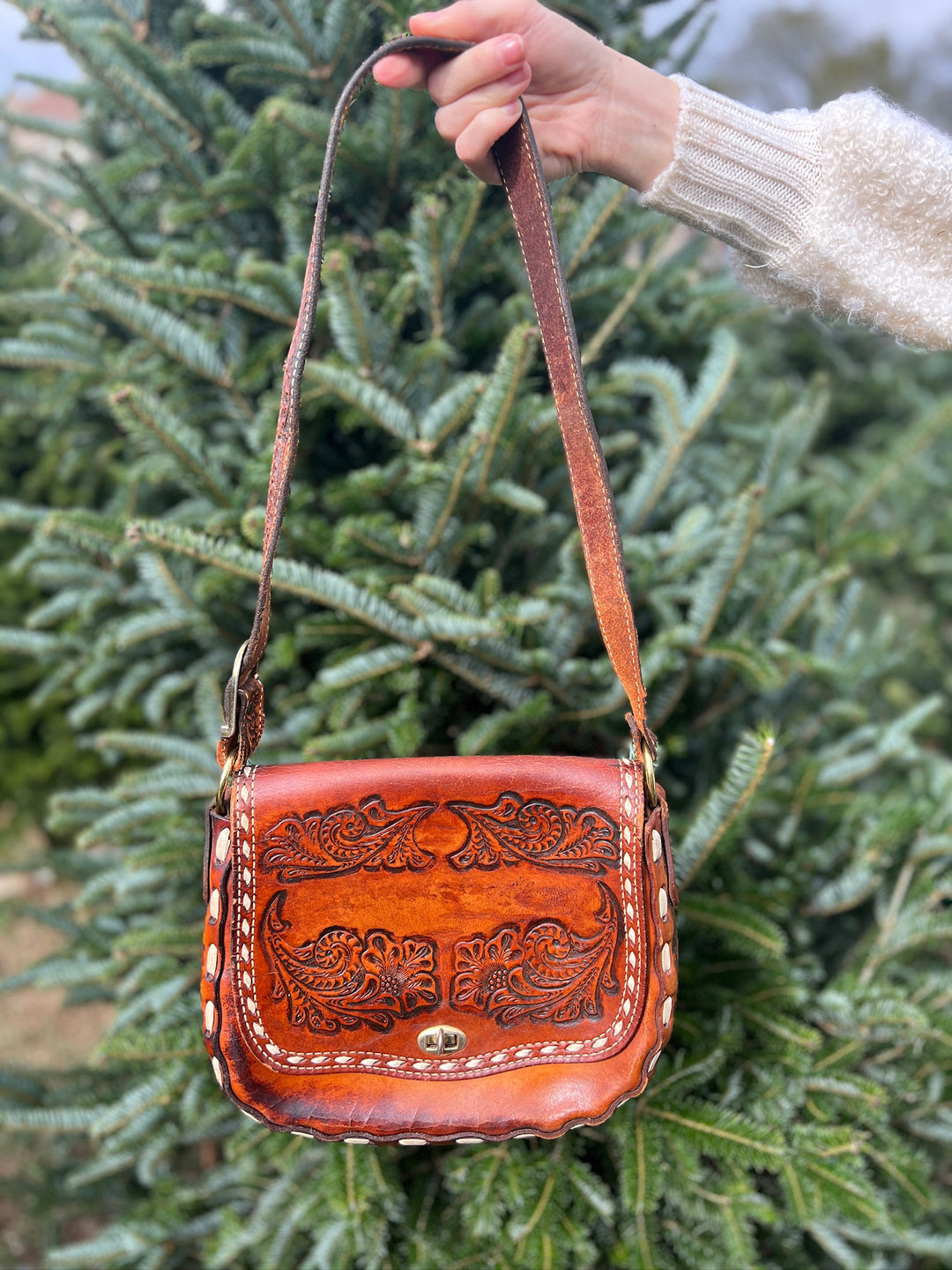 Vintage Leather Tooled Saddle Bag Purse, Nocona