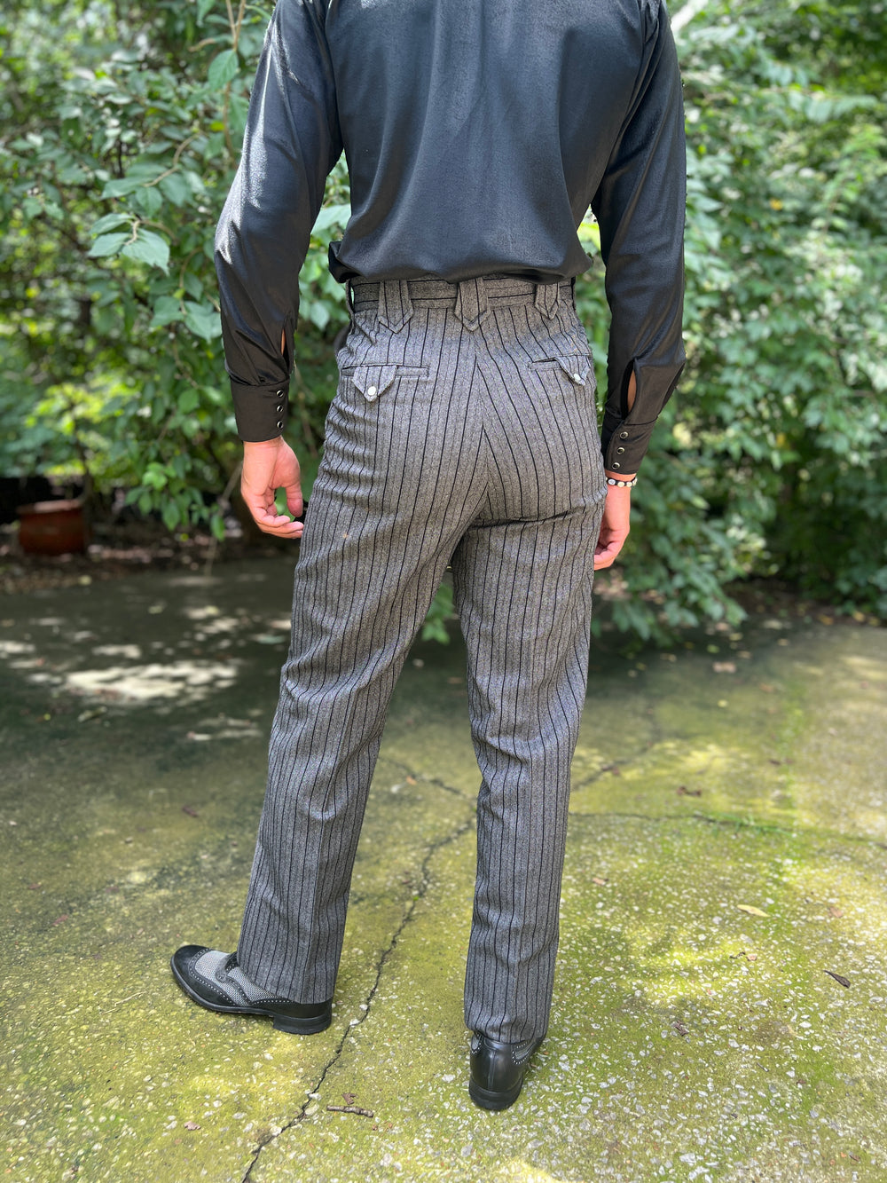 Men's 40s Gray Black Wool Stripe Ranch Pants, Tex Style