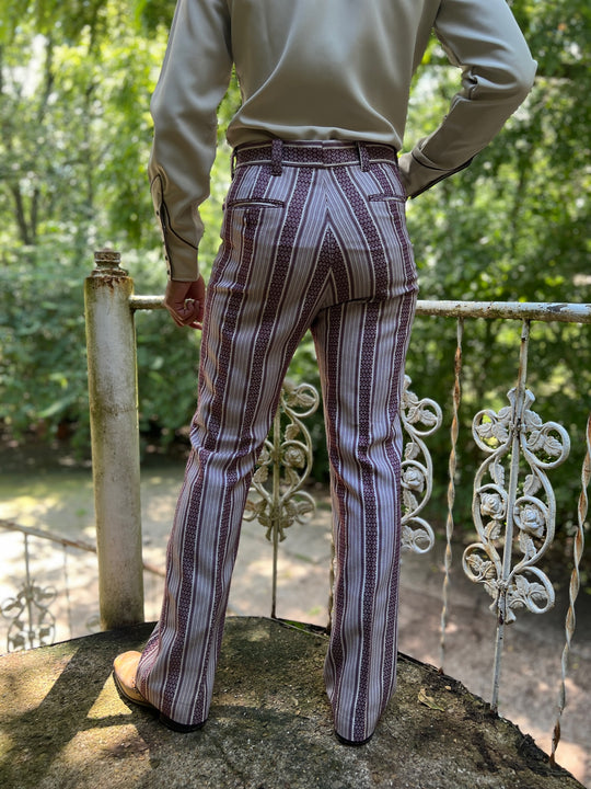 Mens 60s White Burgundy Stripe Pants, Levis