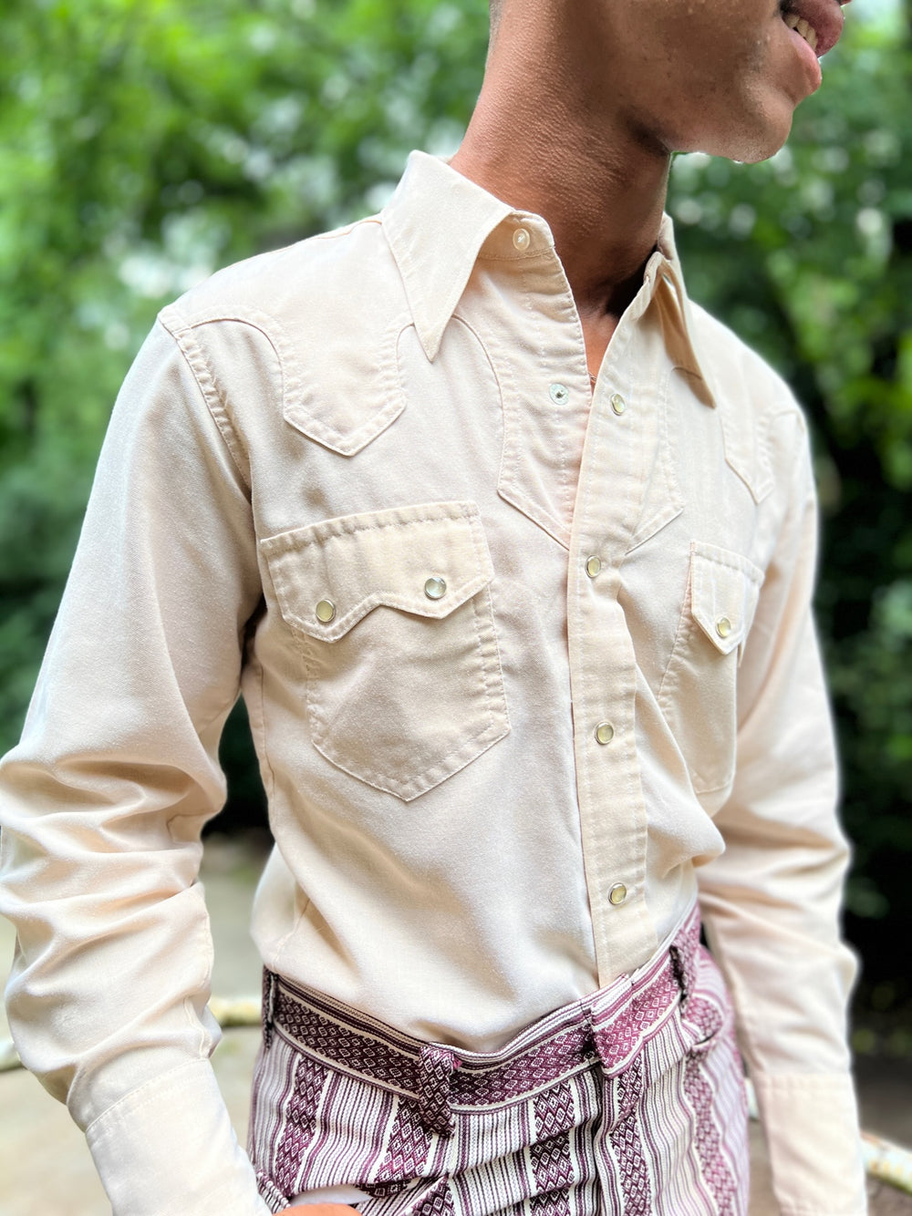 70s Tan Western Long Sleeved Shirt, HBarC