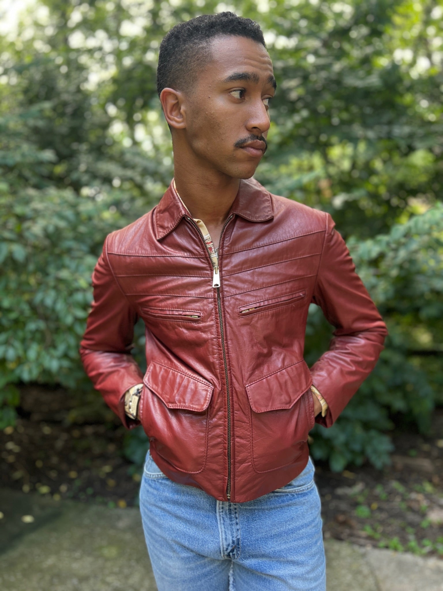 Vintage Oxblood Brown Leather Jacket Chess King The Hip Zipper Nashville