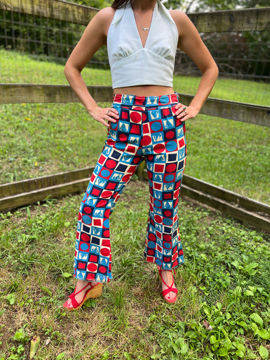 70s Red White Blue Cotton Bell Bottom Pants