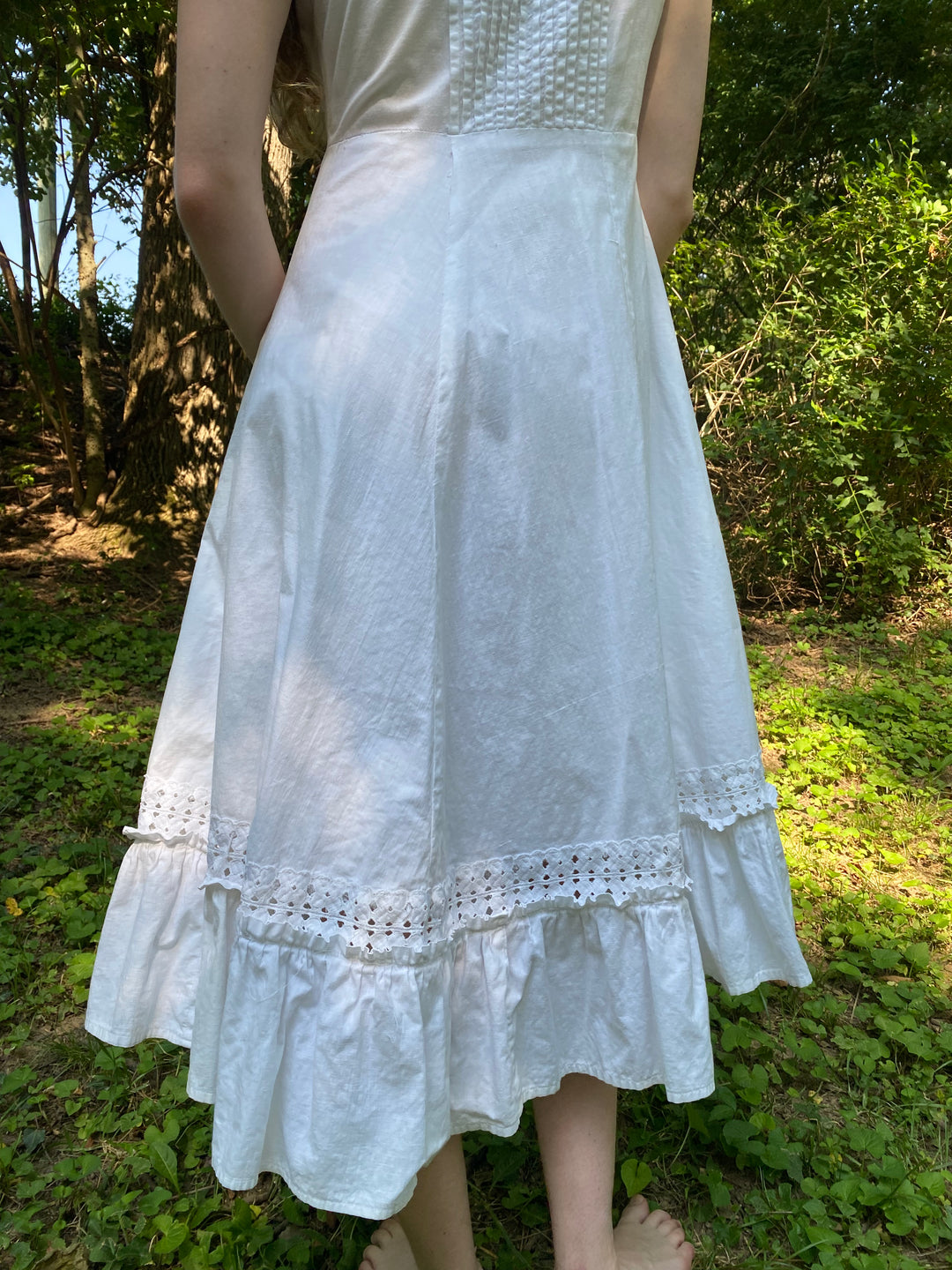 Vintage White Cotton Chemise Dress, Eyelet Detailing