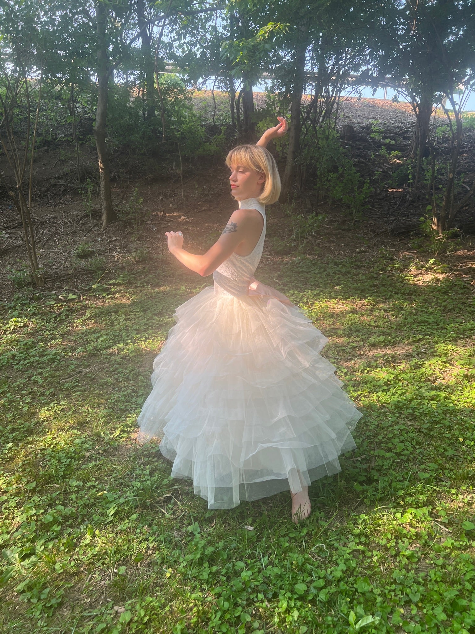 80s Ivory White Tulle Wedding Formal Dress